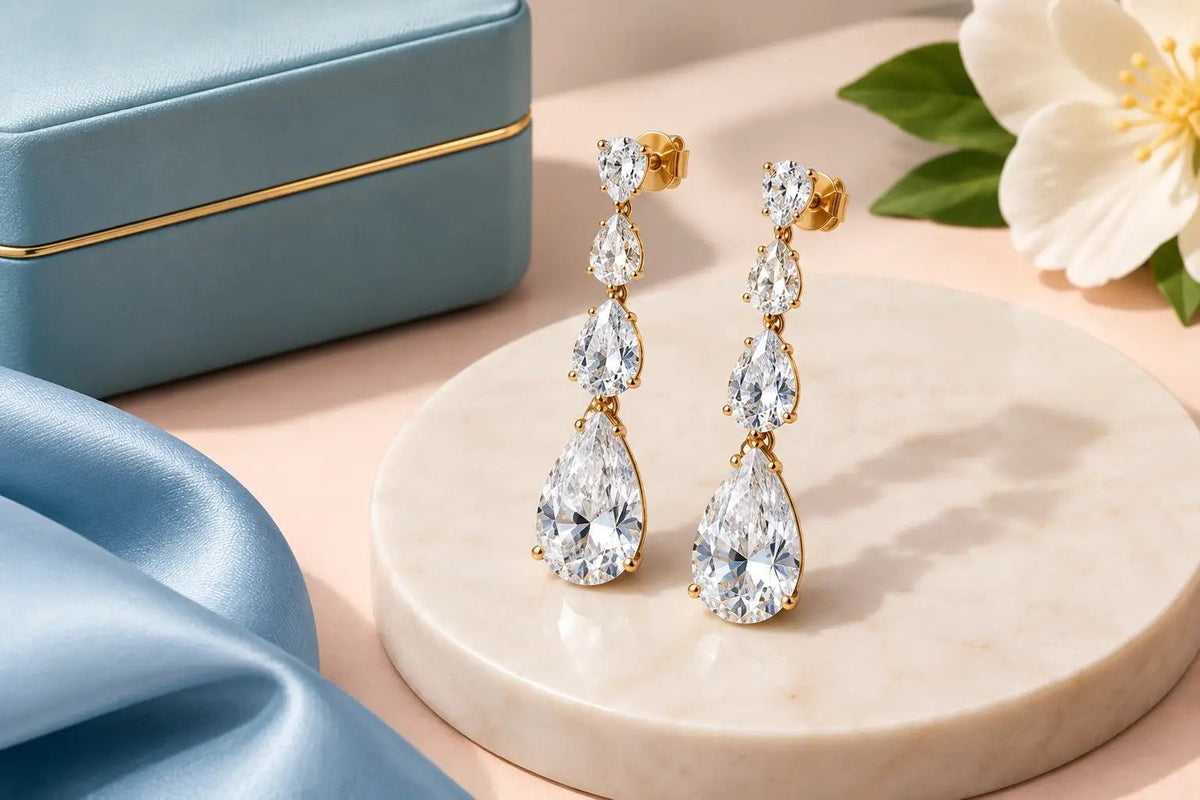 Graduated Pear Diamond Drop Earrings Guide