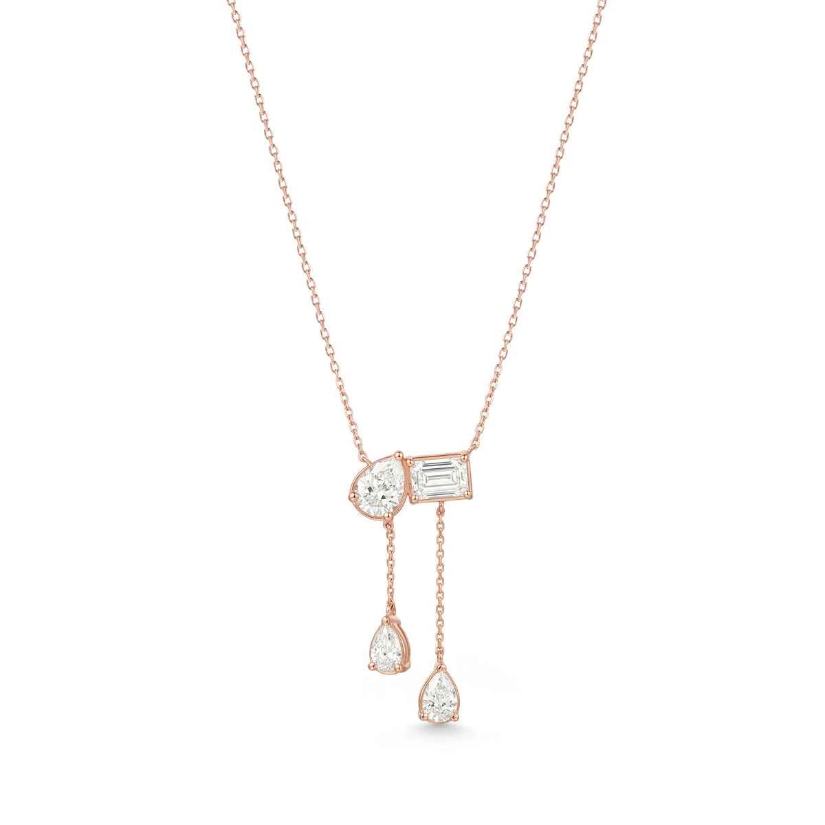 Bezel-Set Pear & Emerald Diamond Lariat Pear Drop View 2