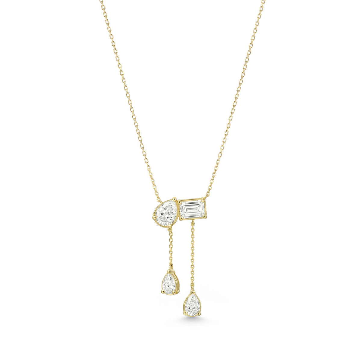 Bezel-Set Pear & Emerald Diamond Lariat Pear Drop View 4