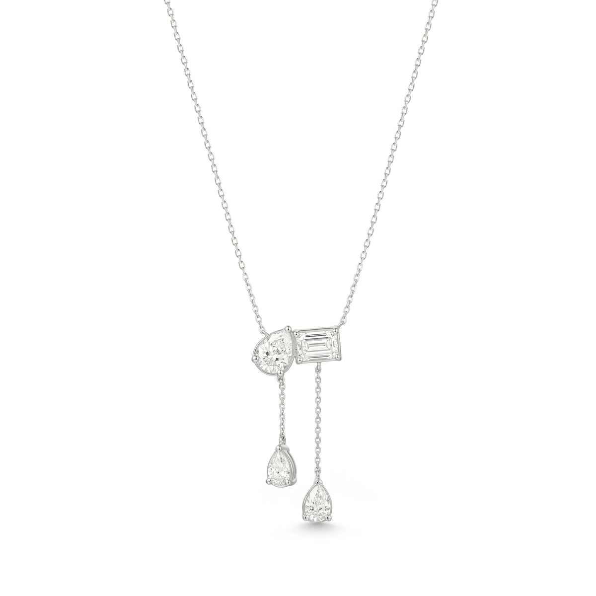 Bezel-Set Pear & Emerald Diamond Lariat Pear Drop View 3