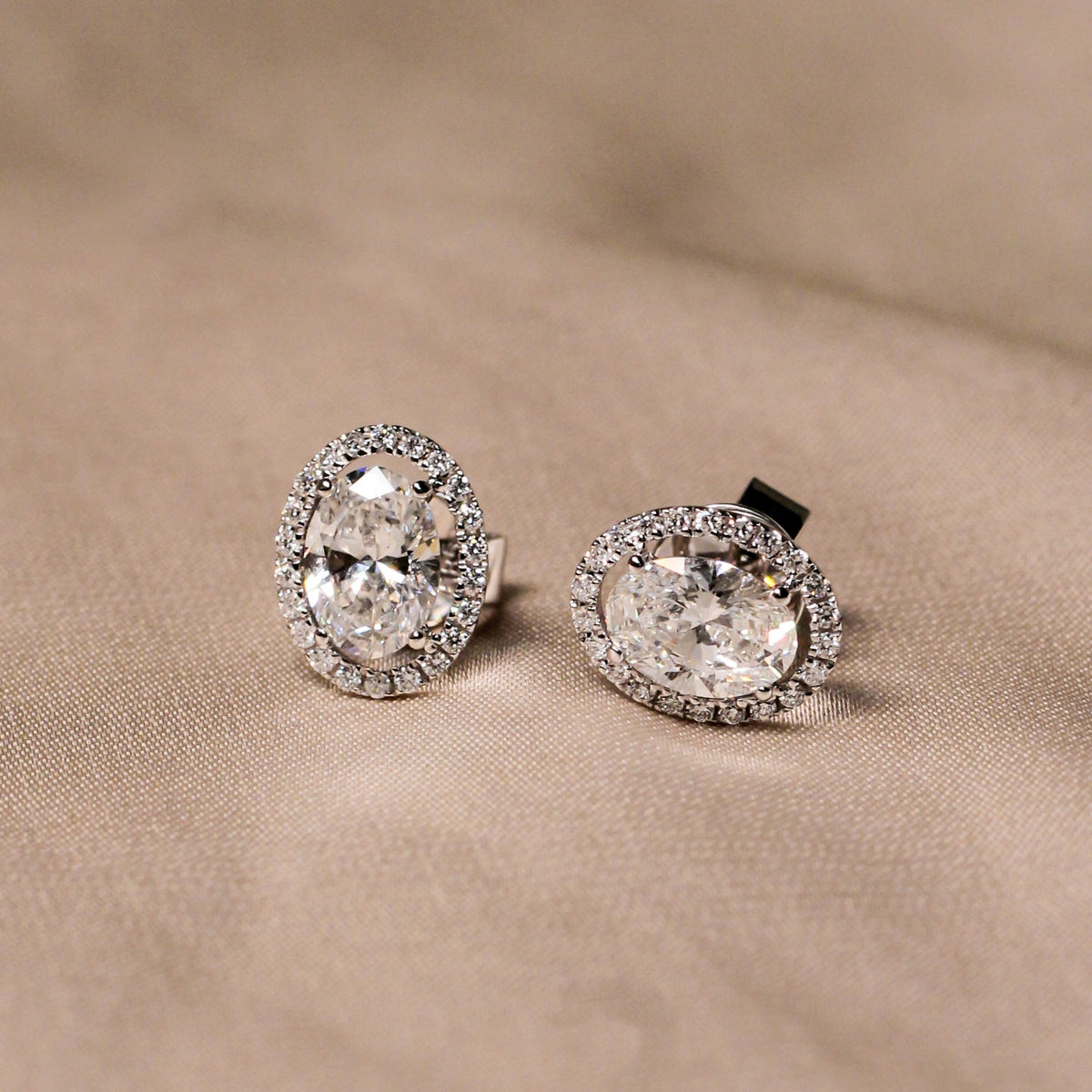 Oval Solitaire Halo Stud Earrings View 3