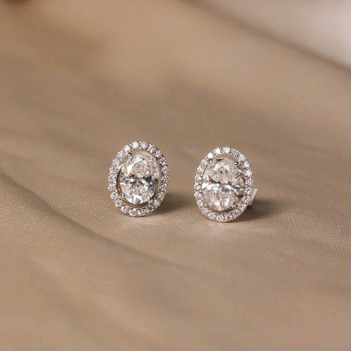 Oval Solitaire Halo Stud Earrings ROSE 10K