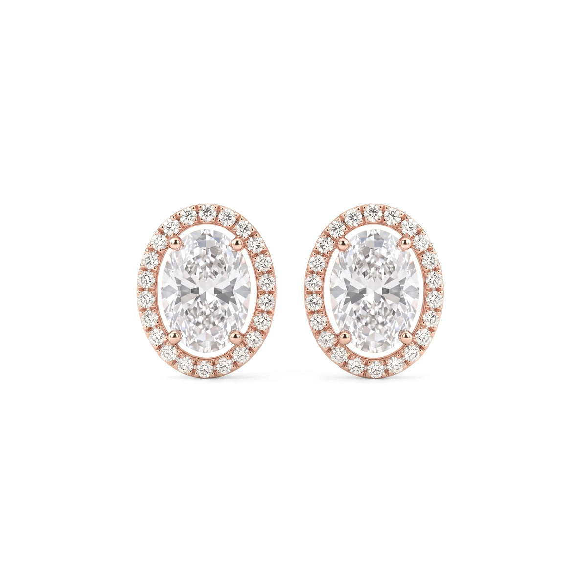 Oval Solitaire Halo Stud Earrings View 4