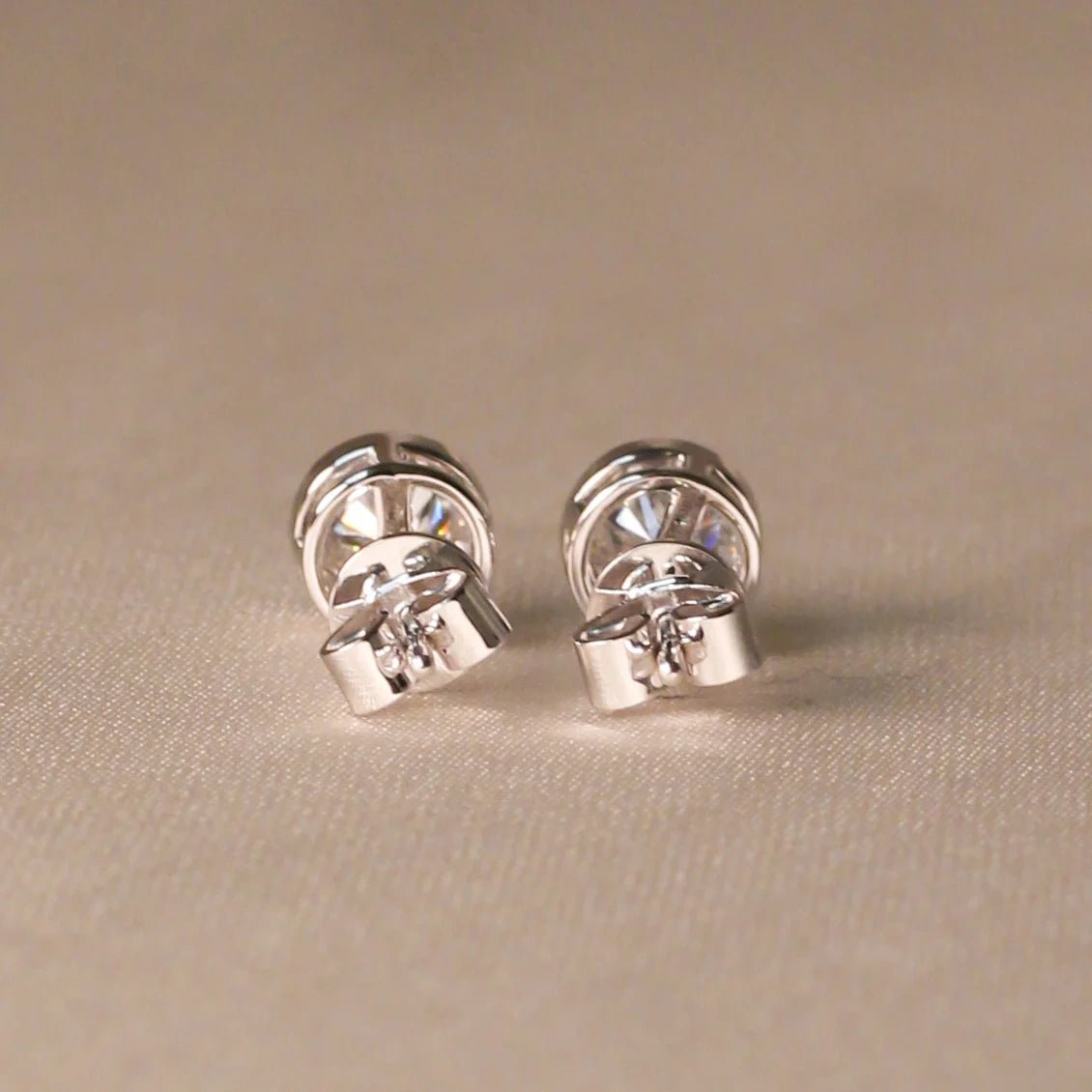 Round Brilliant Bezel-Set Diamond Stud Earrings View 3