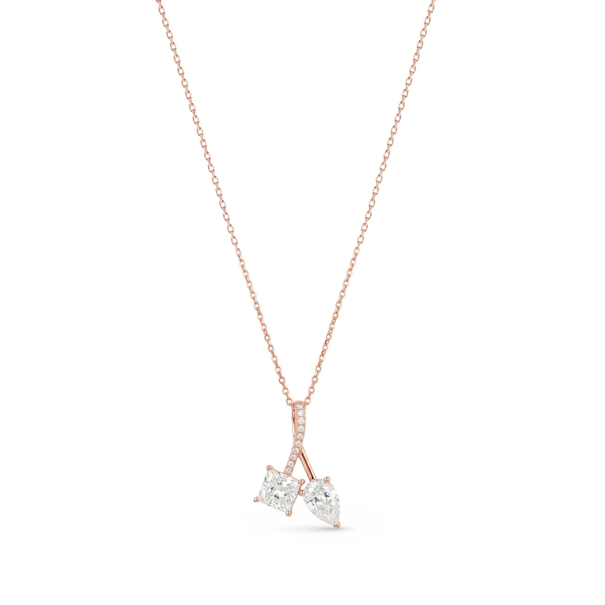 Princess & Pear Diamond Bypass Toi et Moi Pendant View 3