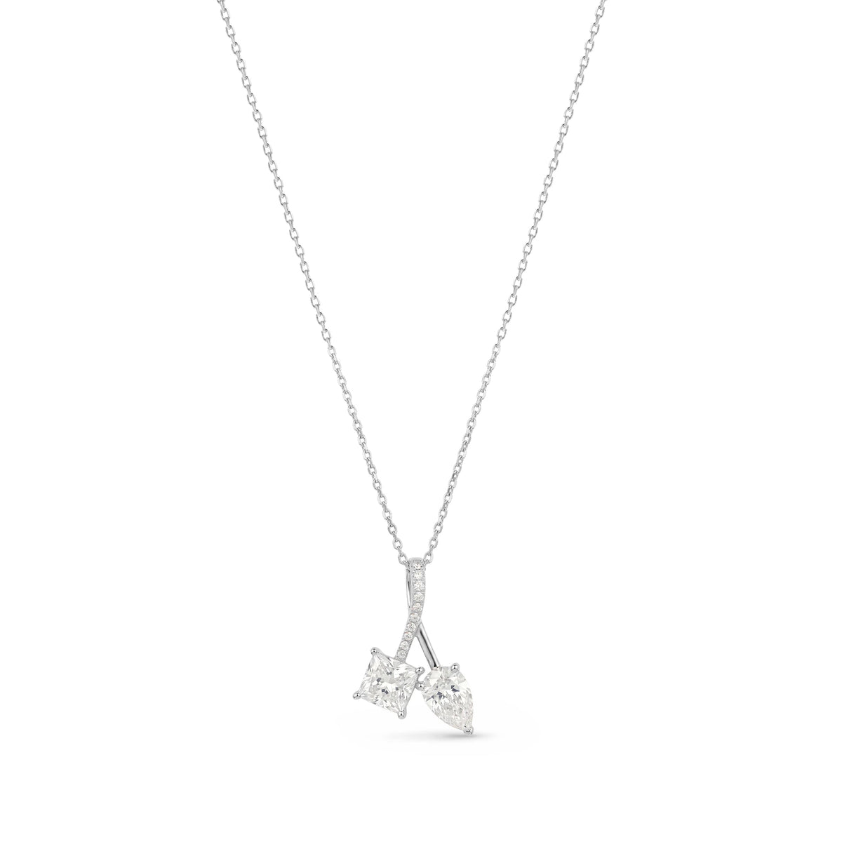 Princess & Pear Diamond Bypass Toi et Moi Pendant View 4