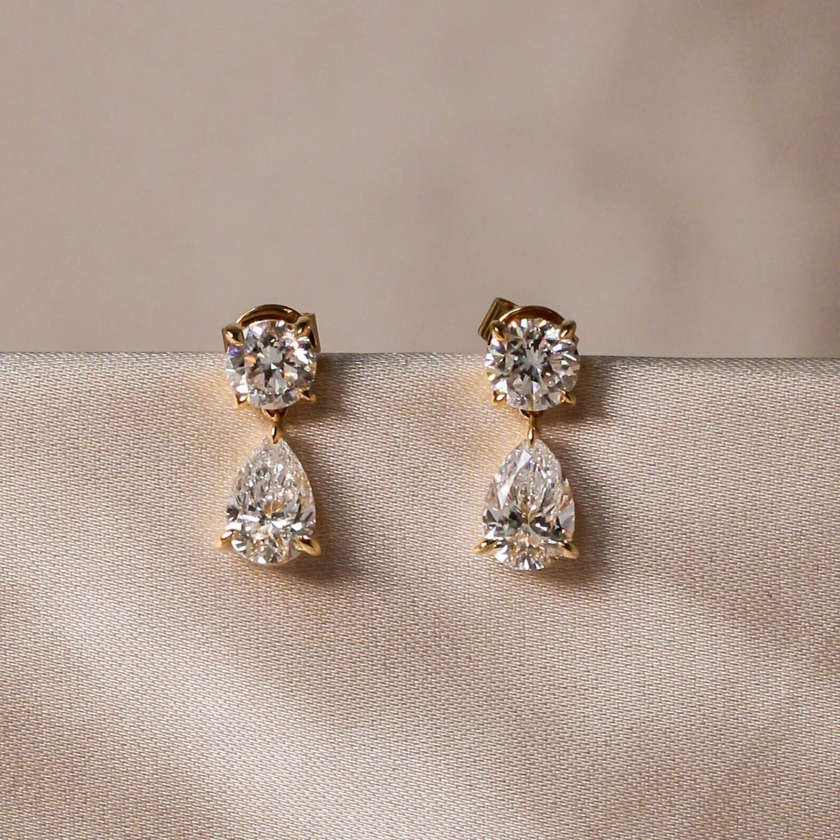 Pear and Round Diamond Drop Earrings ROSE 10K