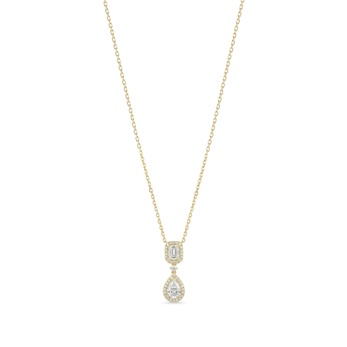 Emerald and Pear Shape Diamond Halo Double Drop Pe View 4