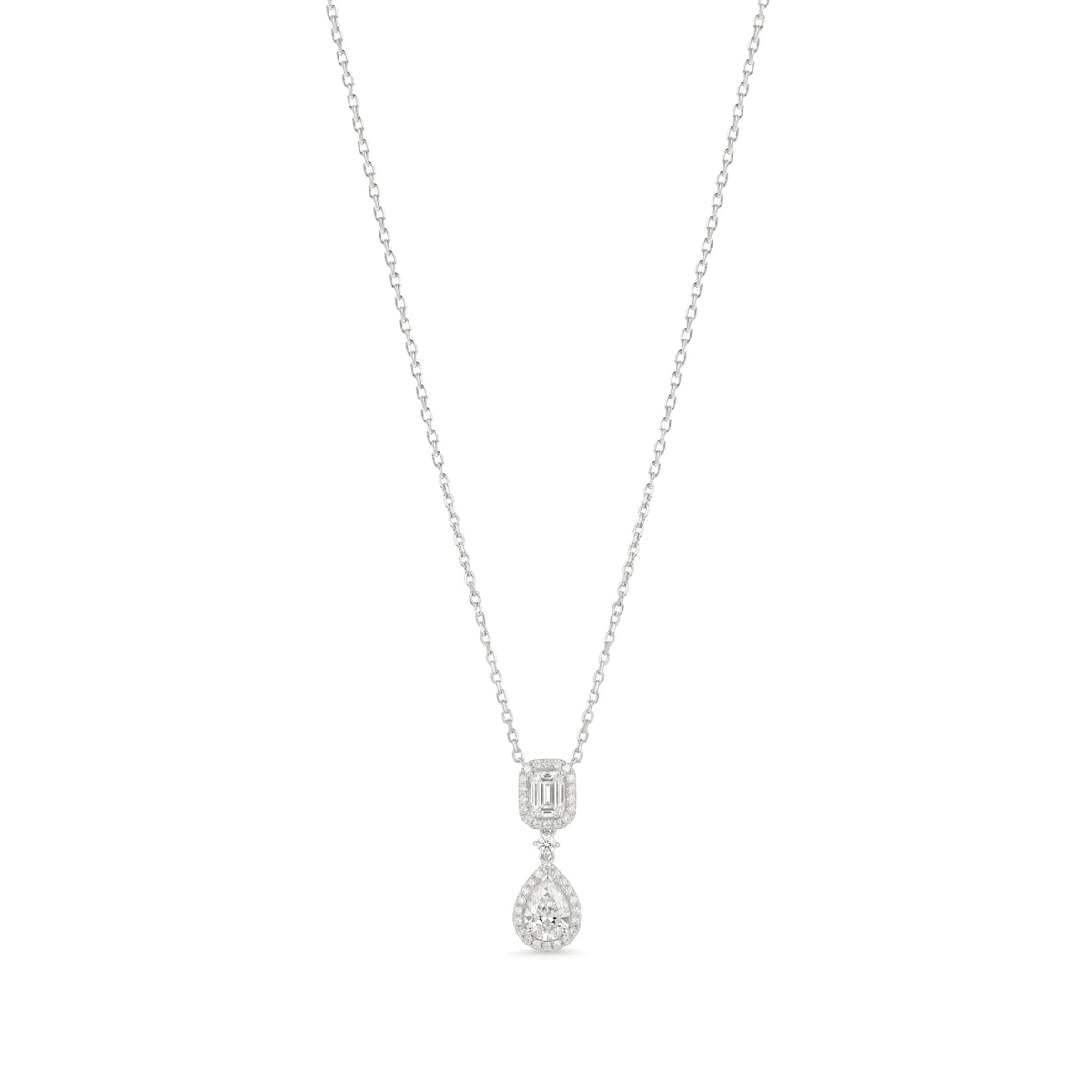 Emerald and Pear Shape Diamond Halo Double Drop Pe View 3