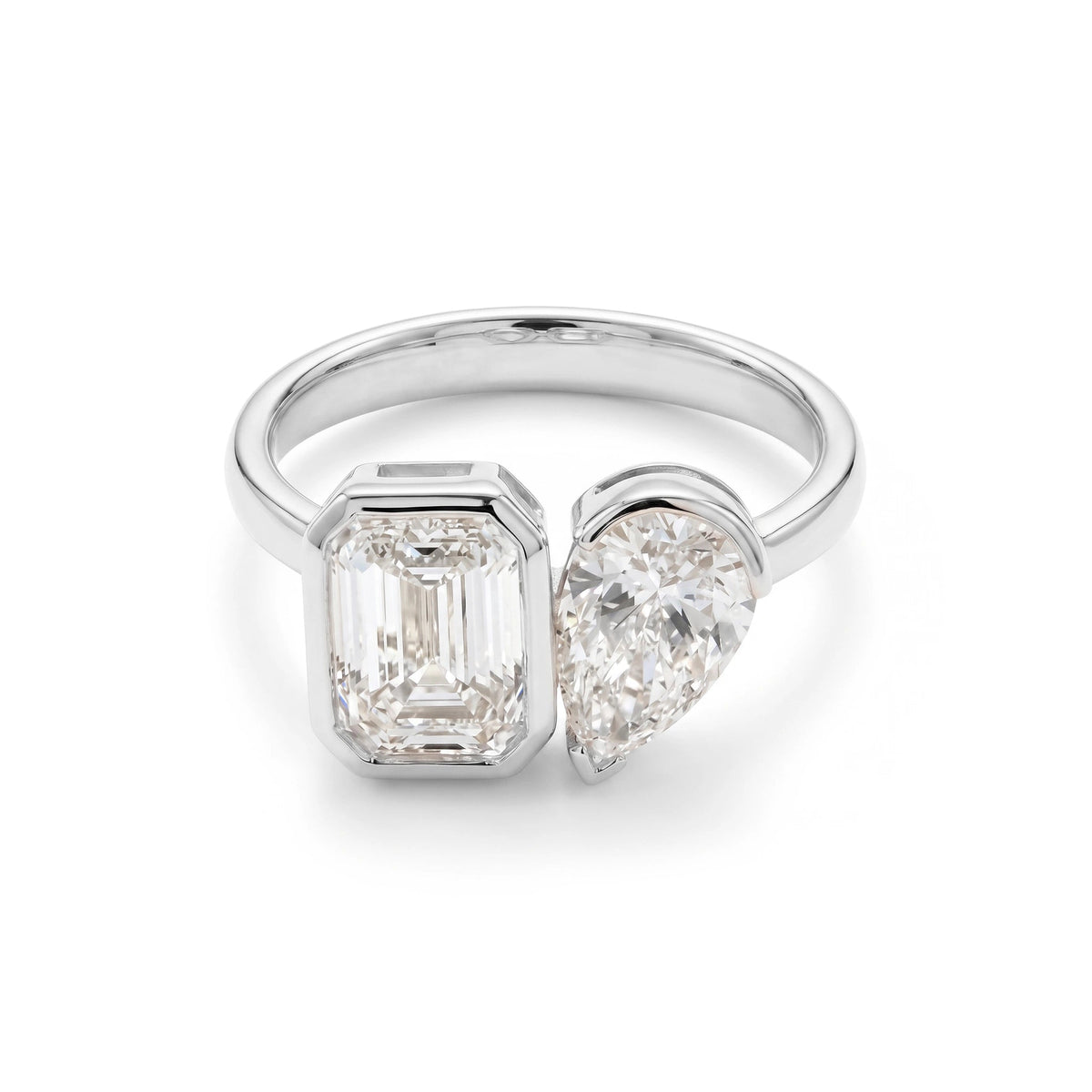 Emerald-Cut and Pear-Cut Diamond Full-Bezel Open T View 5
