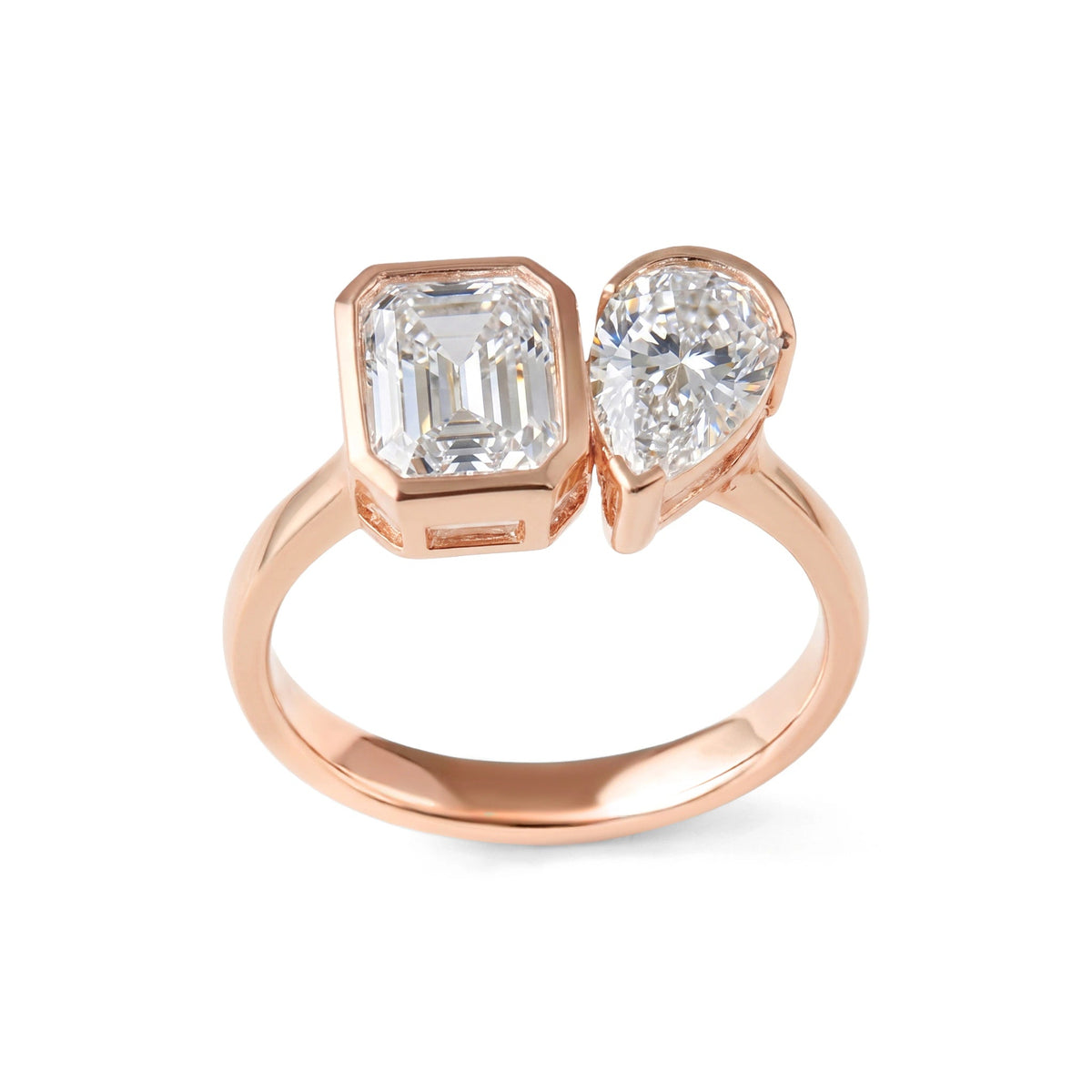Emerald-Cut and Pear-Cut Diamond Full-Bezel Open T View 3