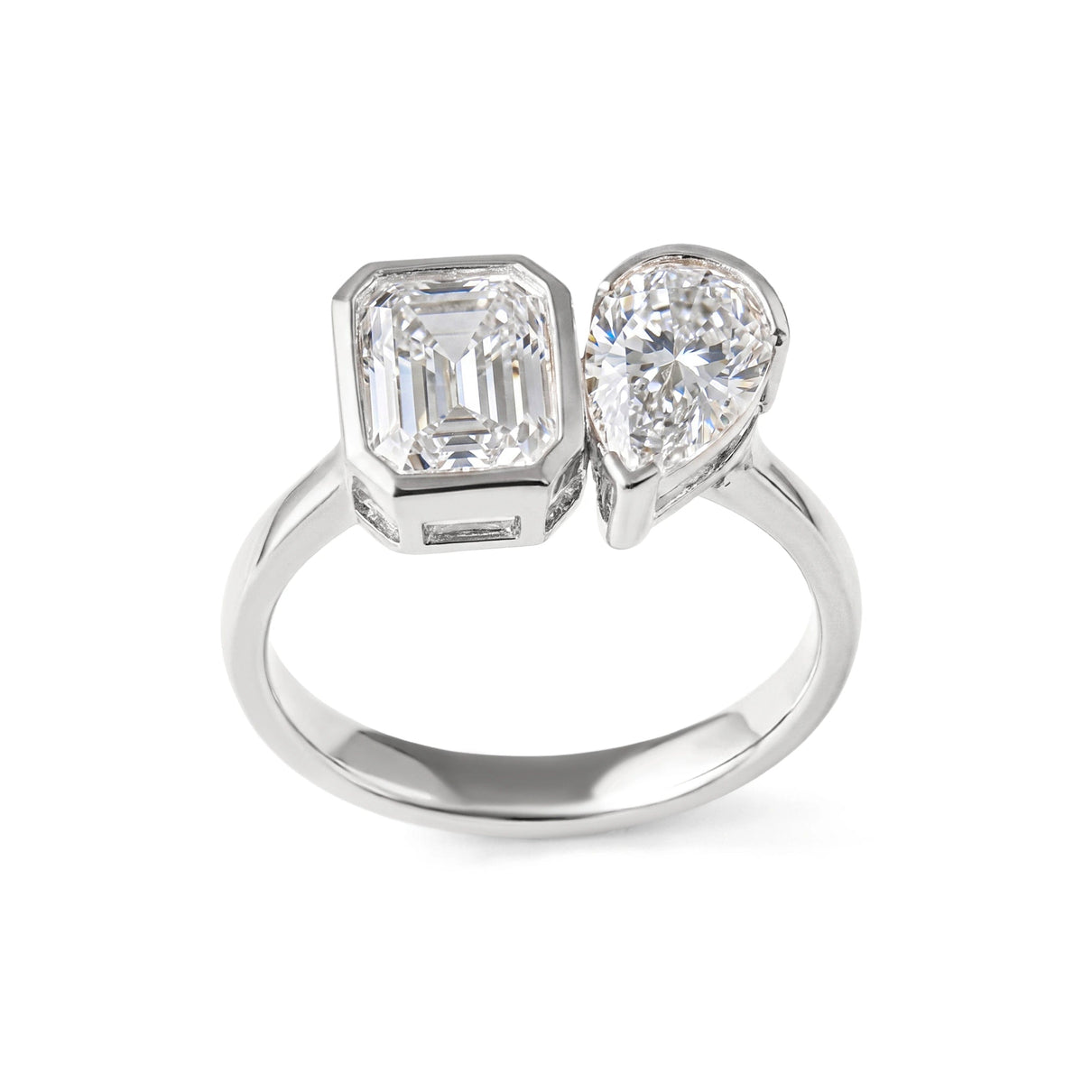 Emerald-Cut and Pear-Cut Diamond Full-Bezel Open T View 6