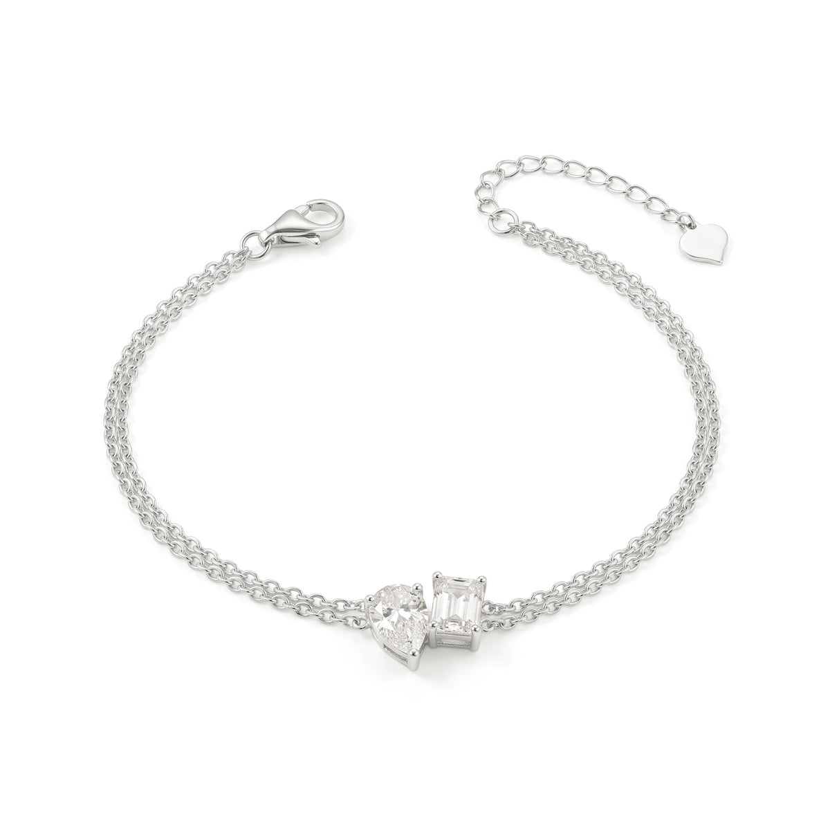 Toi et Moi Pear & Emerald Diamond Chain Bracelet View 4