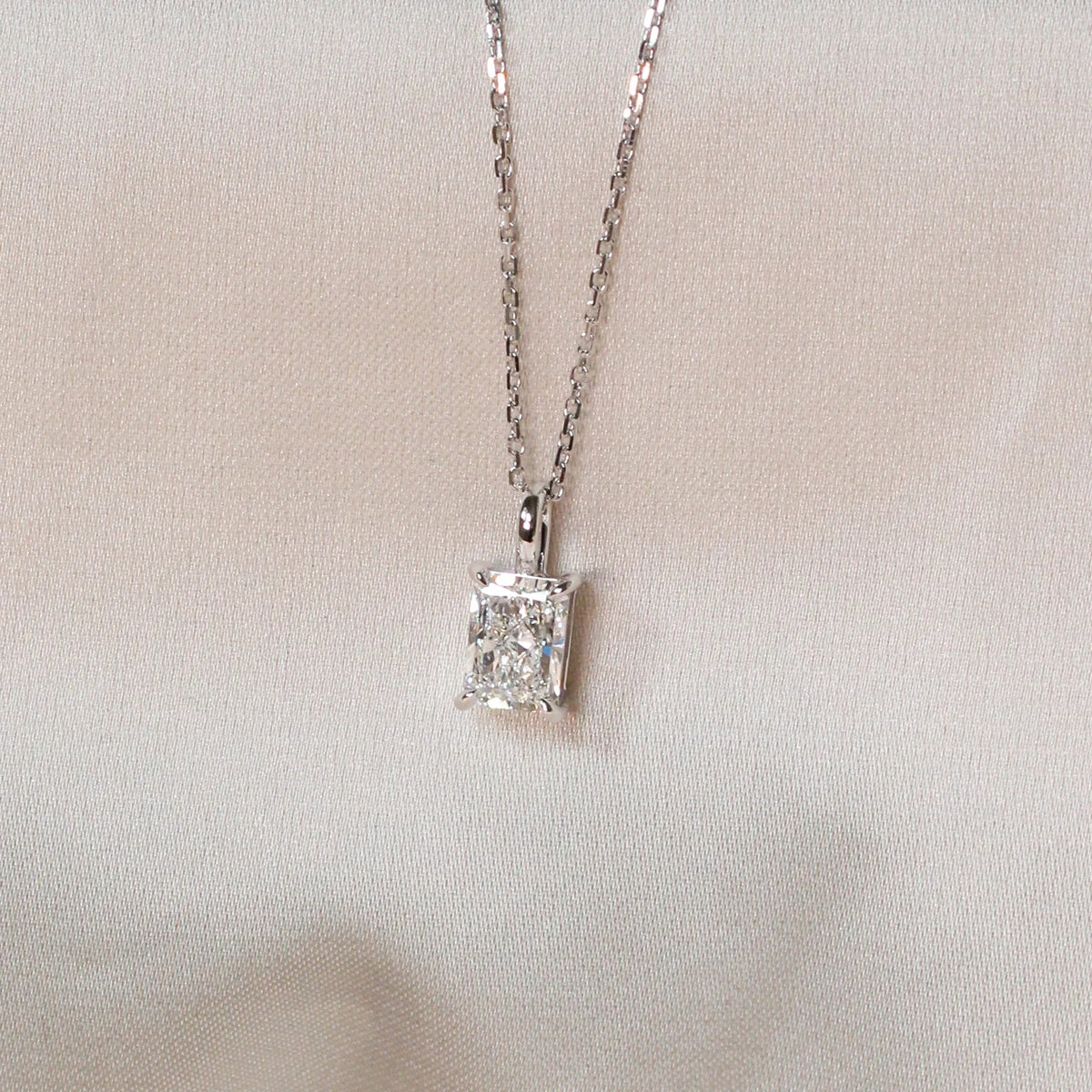 Emerald Cut Diamond Solitaire Pendant Necklace View 2