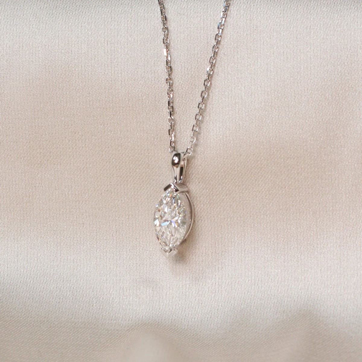 Marquise Diamond Solitaire Pendant Necklace ROSE 10K