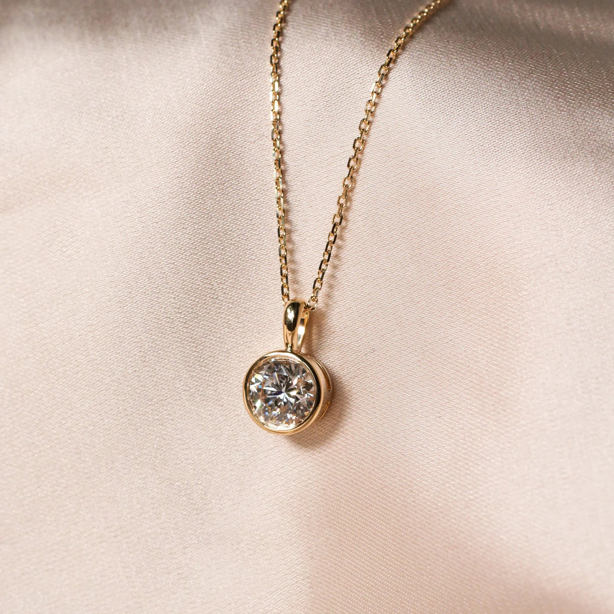 Modern Bezel Round Diamond Solitaire Necklace View 2