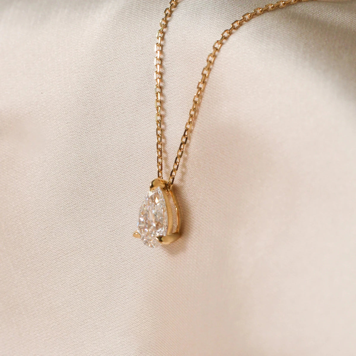 Modern Floating Pear Solitaire Diamond Necklace ROSE 10K