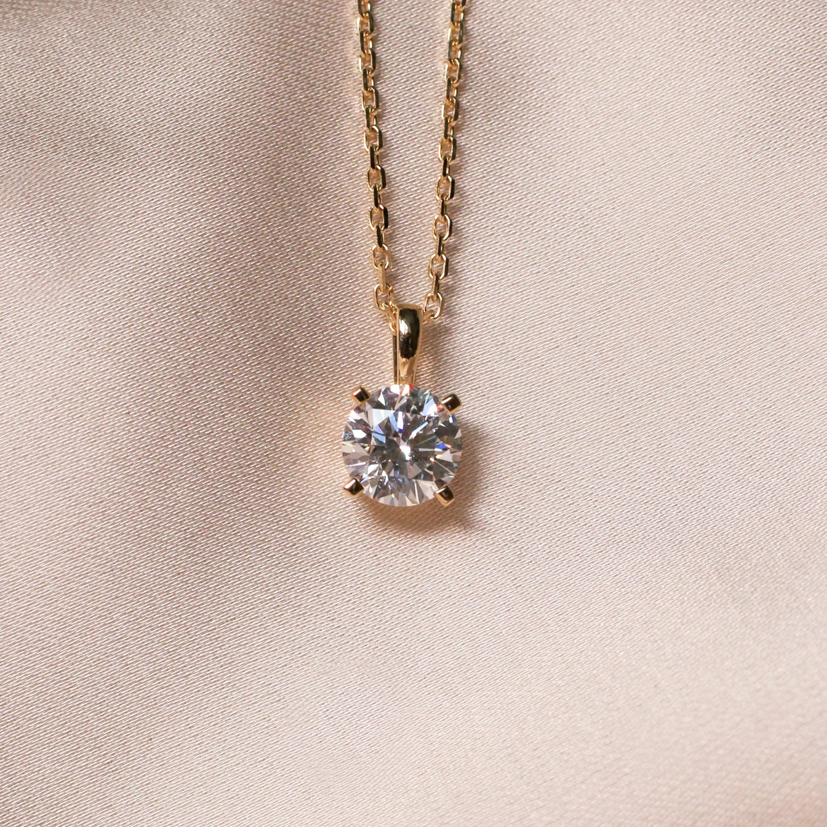 Round Brilliant Diamond Solitaire Pendant Necklace ROSE 10K