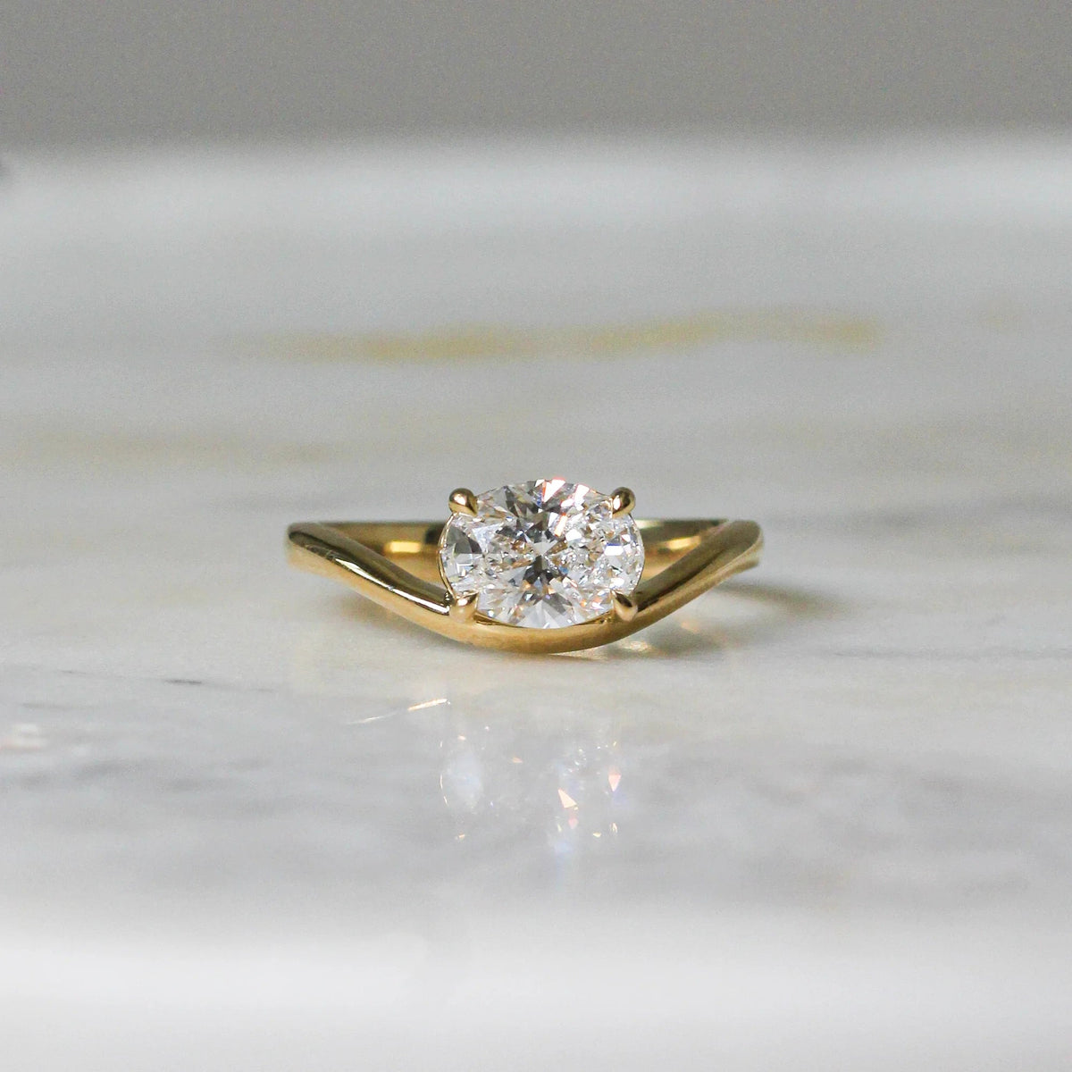 East-West Oval Diamond Solitaire Engagement Ring ROSE 10K