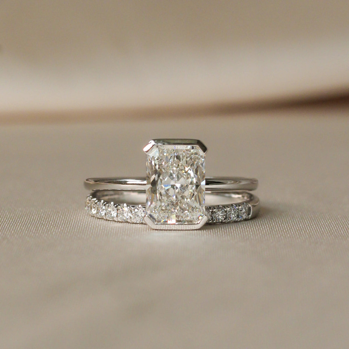 Bezel-Set Emerald-Cut Diamond Engagement Ring & We View 3