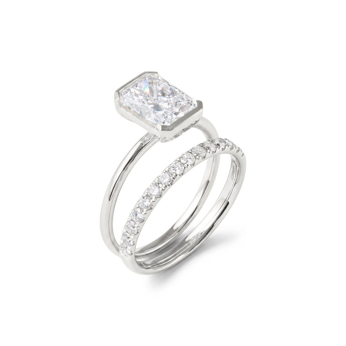 Bezel-Set Emerald-Cut Diamond Engagement Ring & We View 9