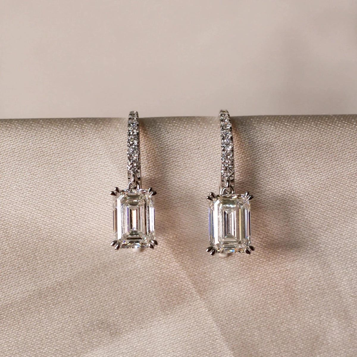 Emerald-Cut Diamond Solitaire Dangle Earrings with ROSE 10K