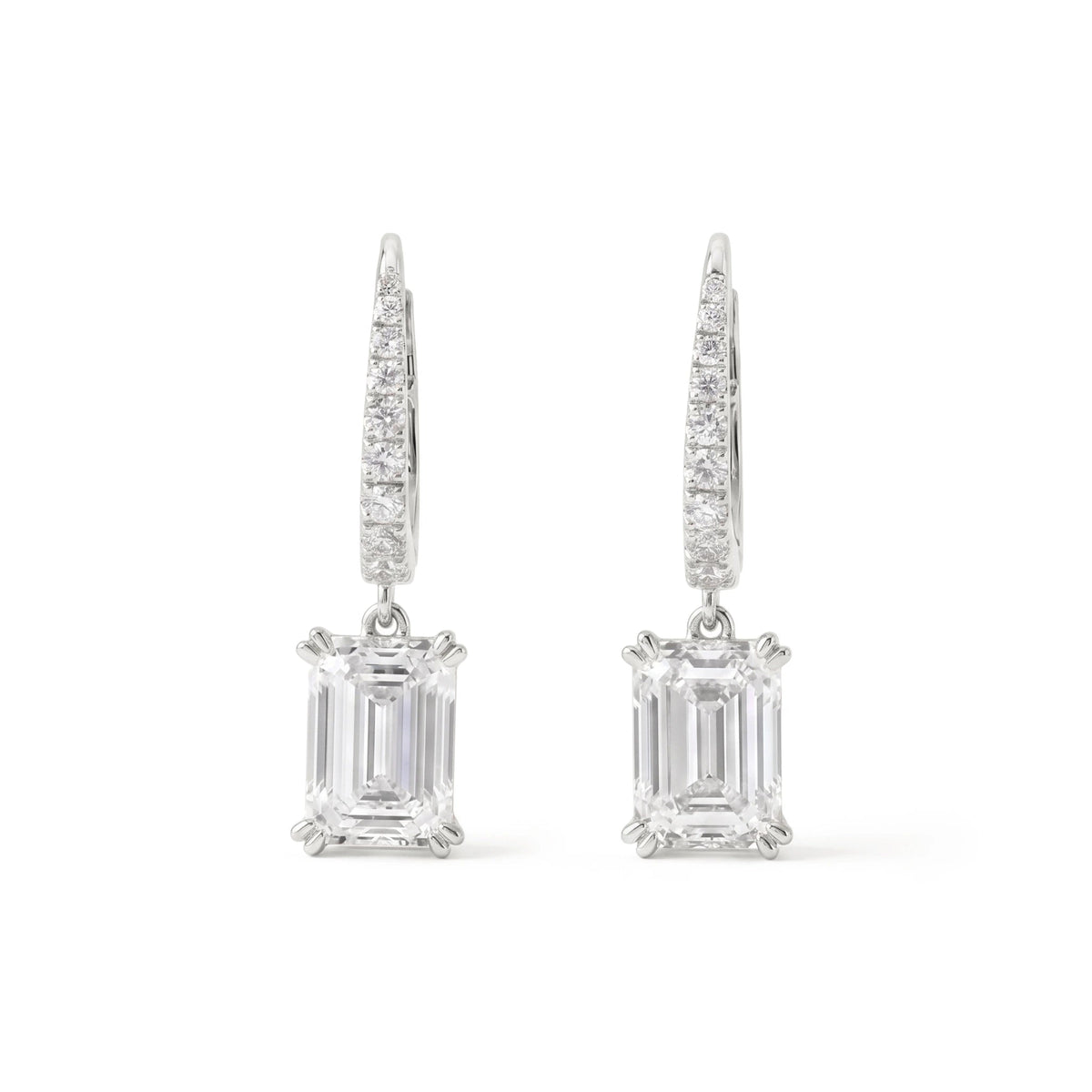 Emerald-Cut Diamond Solitaire Dangle Earrings with View 2