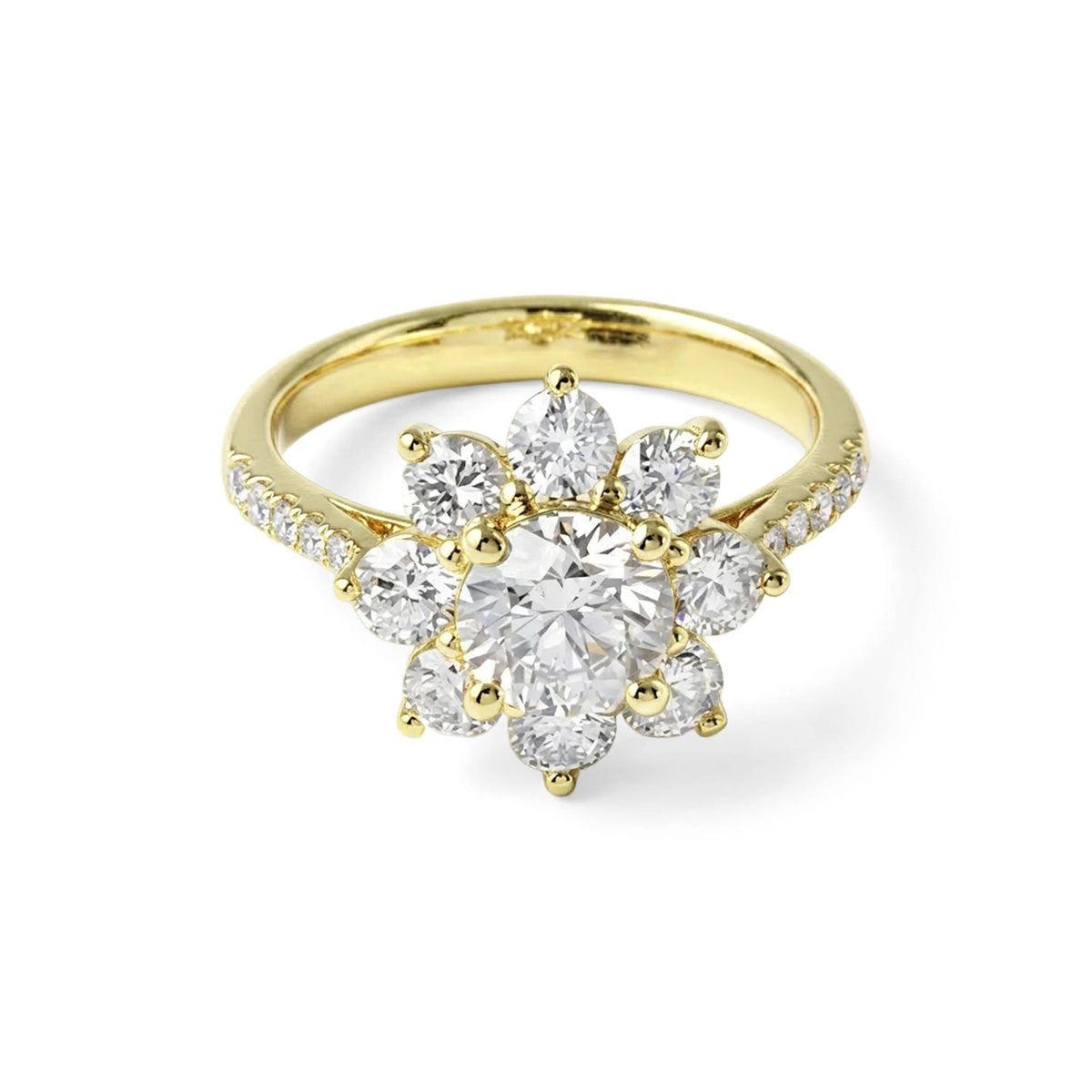 Round Brilliant Diamond Floral Halo Engagement Rin View 7