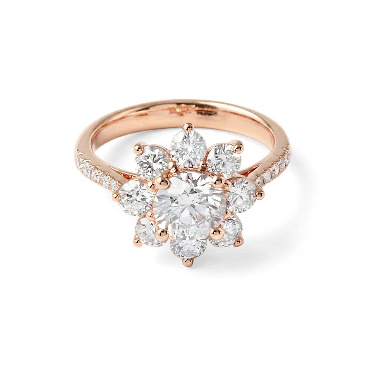 Round Brilliant Diamond Floral Halo Engagement Rin View 3