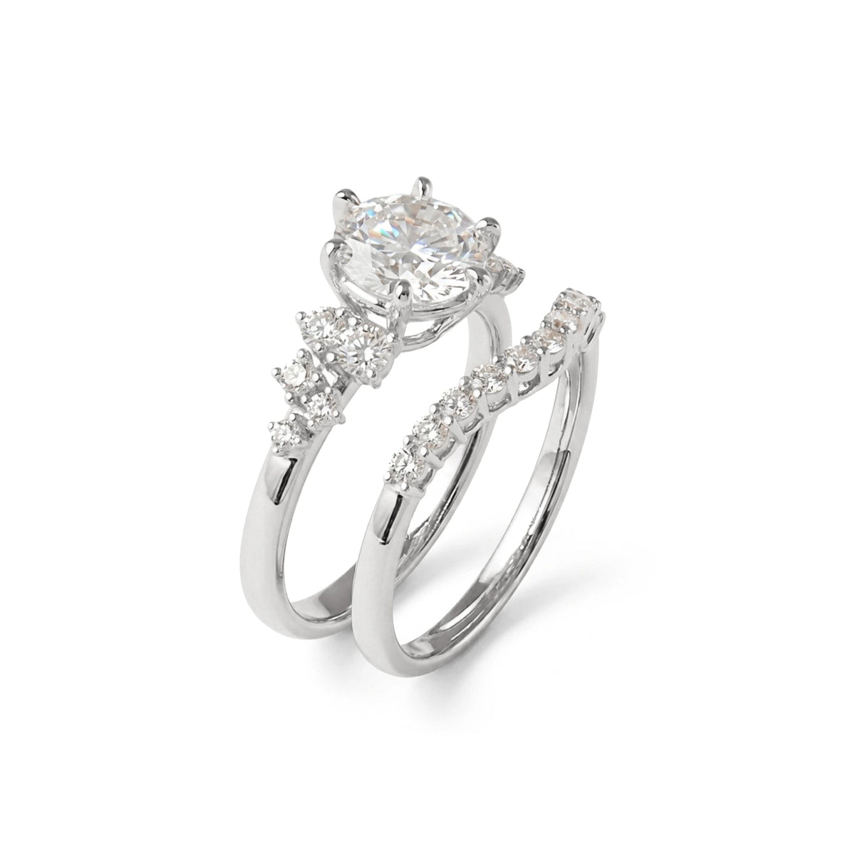 Round Brilliant Diamond Side-Cluster Engagement Ri ROSE 10K