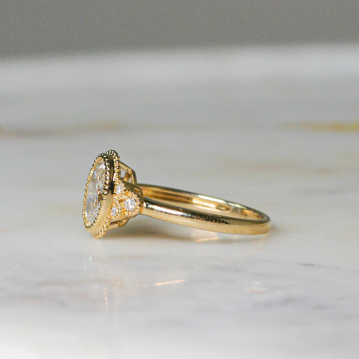 Vintage-inspired halo engagement ring with side a View 2