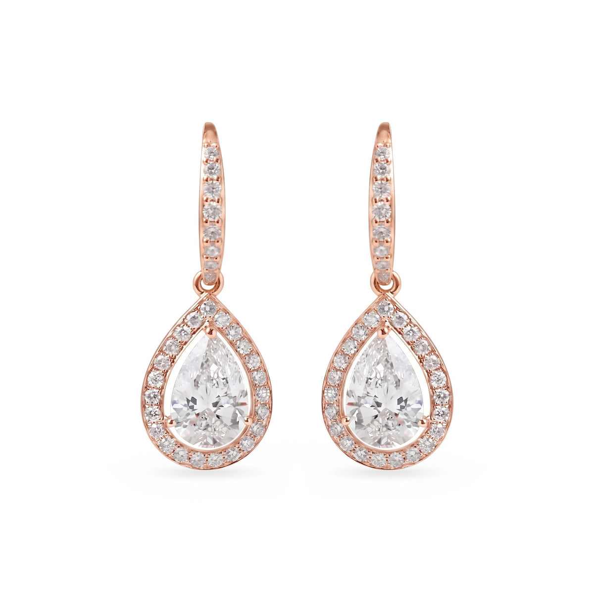 Dangling Pear Diamond Halo Drop Earrings ROSE 10K