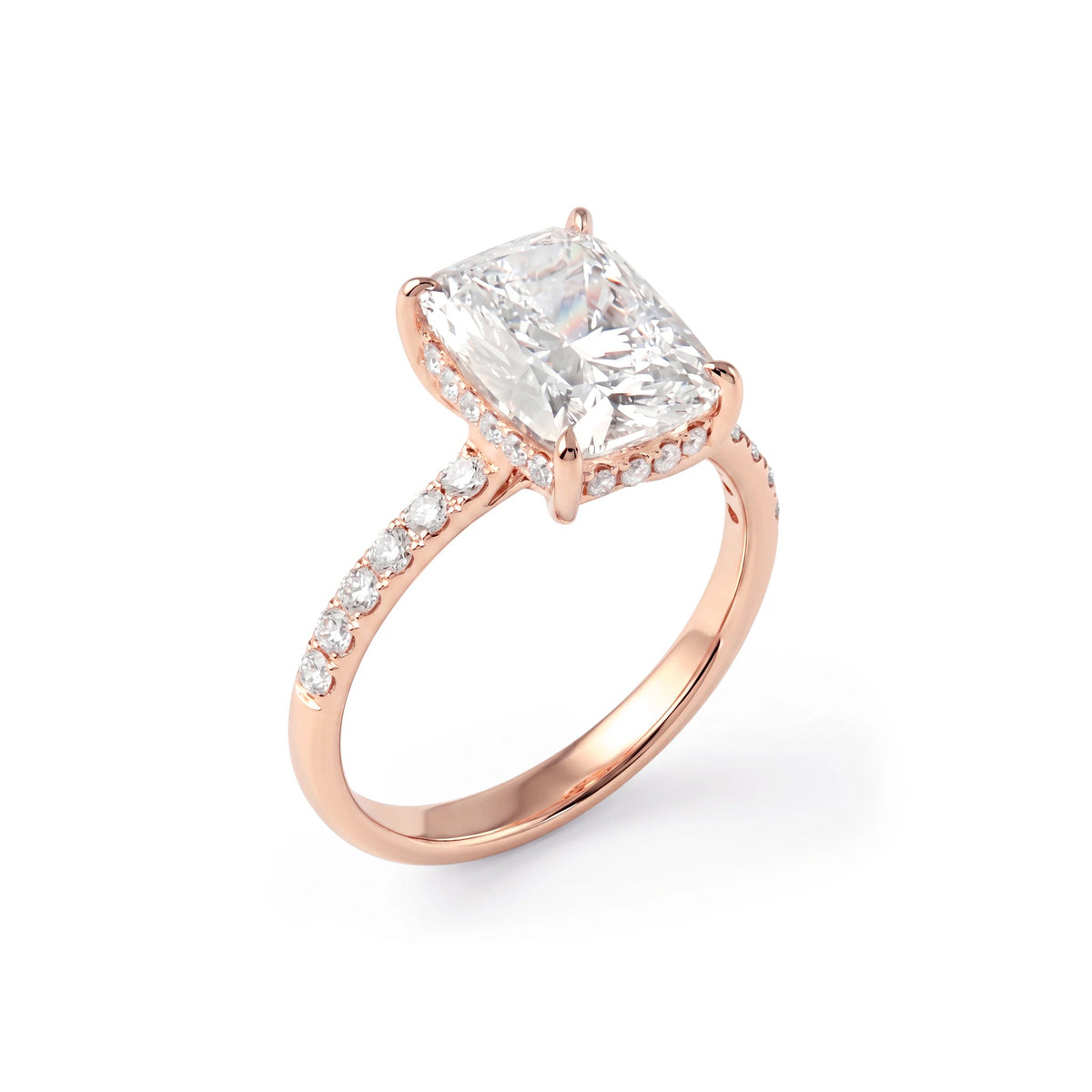 Elongated Cushion Cut Diamond Hidden Halo Solitair View 2