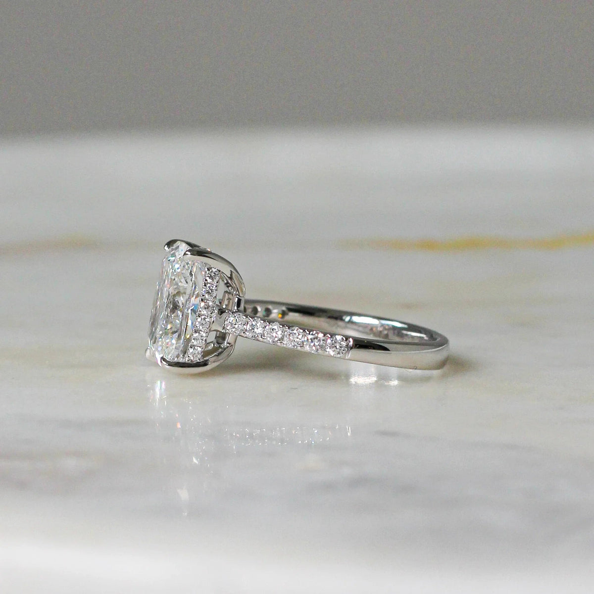 Elongated Cushion Cut Diamond Hidden Halo Solitair View 9