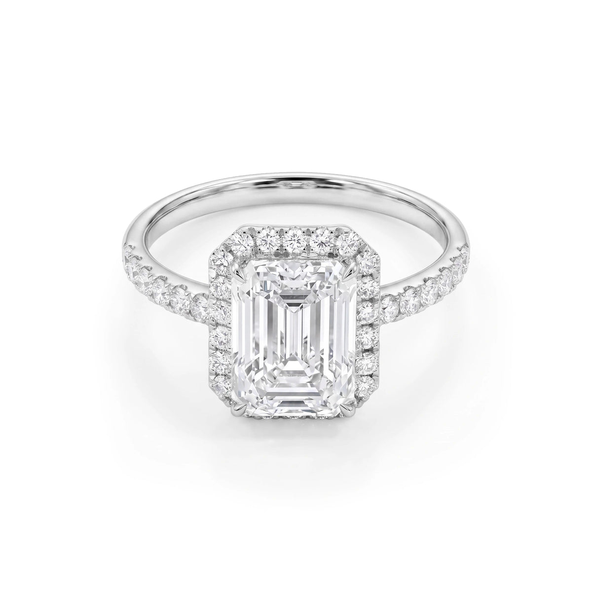 Emerald Cut Diamond Halo Bridal Ring View 10