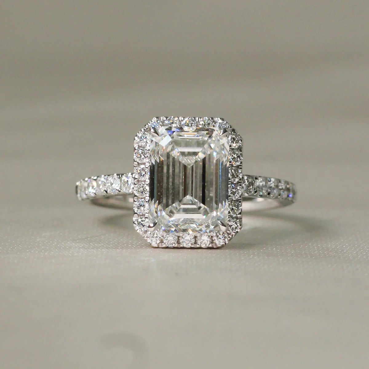 Emerald Cut Diamond Halo Bridal Ring View 11
