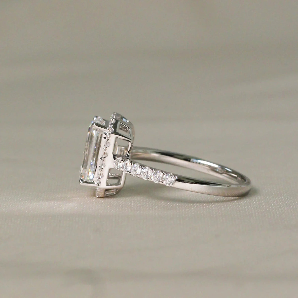 Emerald Cut Diamond Halo Bridal Ring View 12
