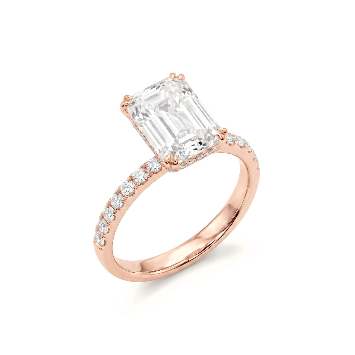 Emerald-Cut Diamond with Double-Claw Prong and Hid View 3