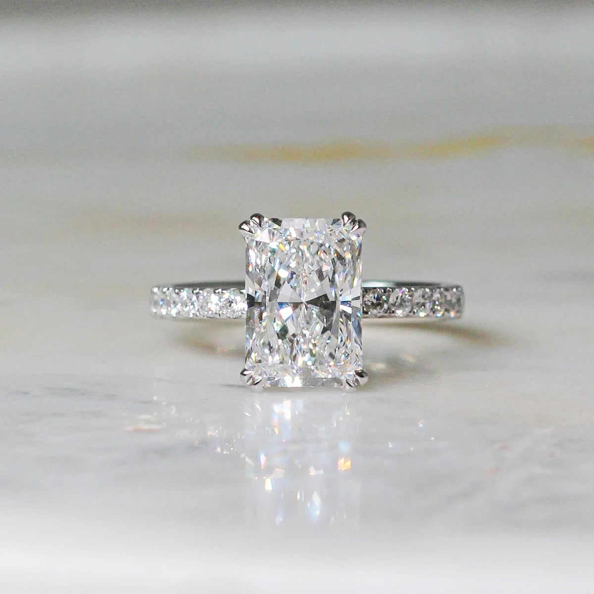 Emerald-Cut Diamond with Double-Claw Prong and Hid View 11