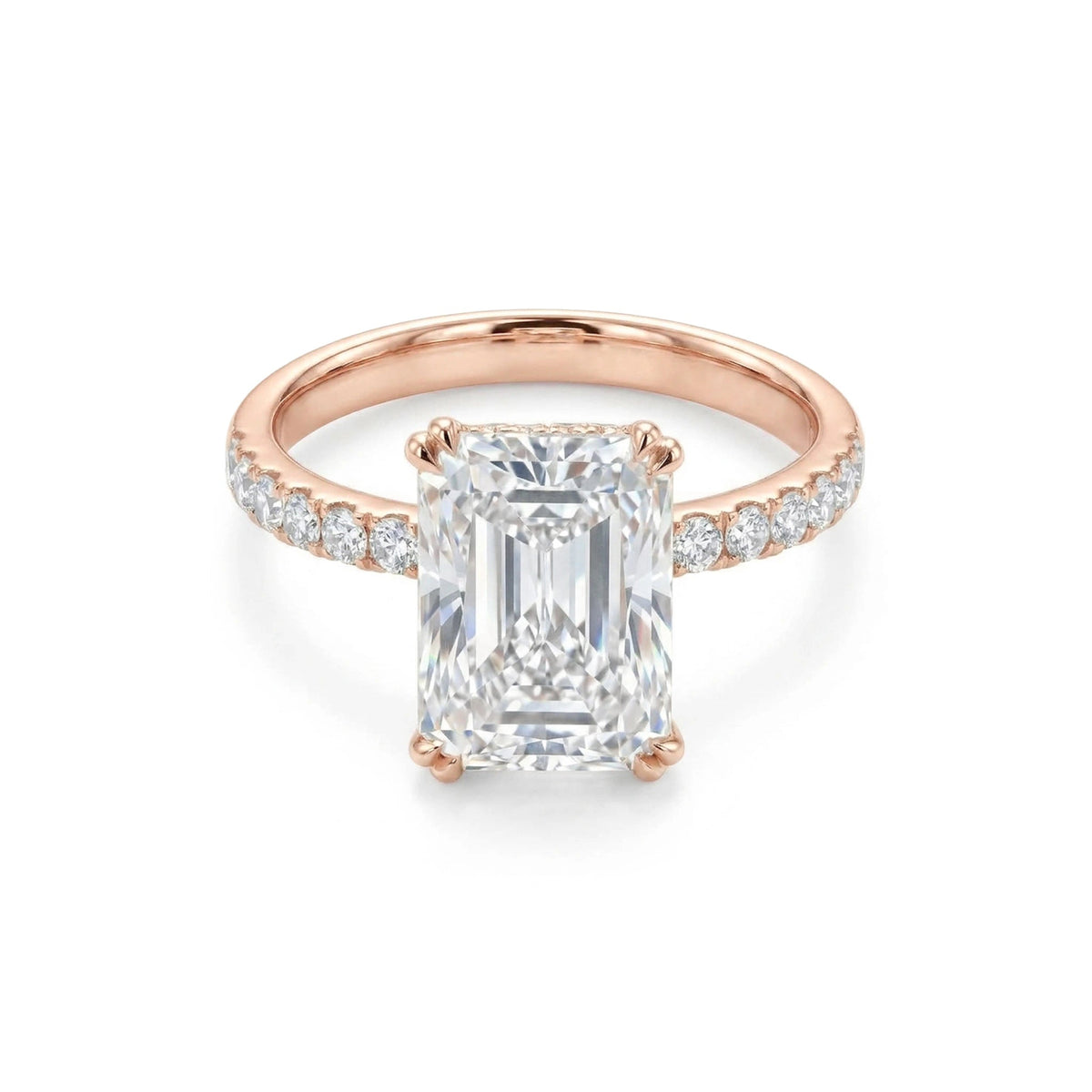 Emerald-Cut Diamond with Double-Claw Prong and Hid ROSE 10K