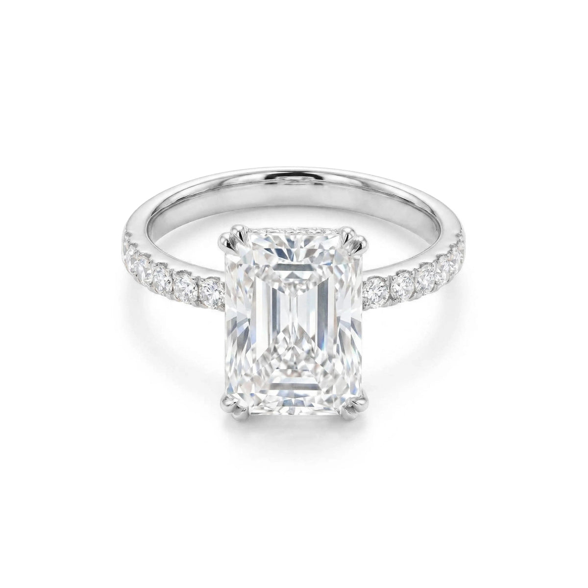 Emerald-Cut Diamond with Double-Claw Prong and Hid View 10