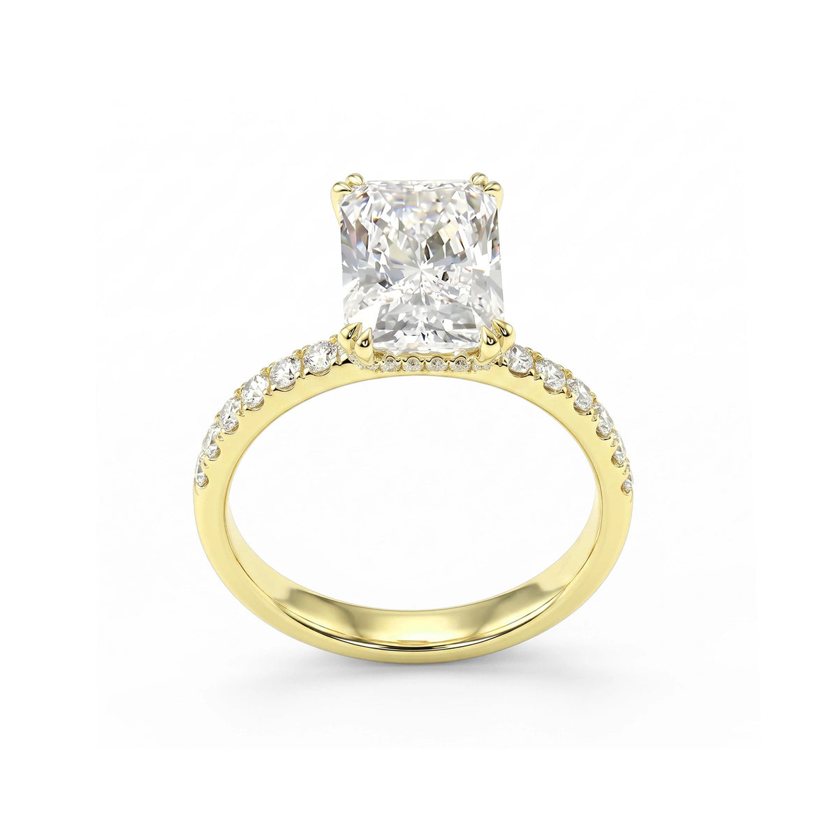 Emerald-Cut Diamond with Double-Claw Prong and Hid View 8