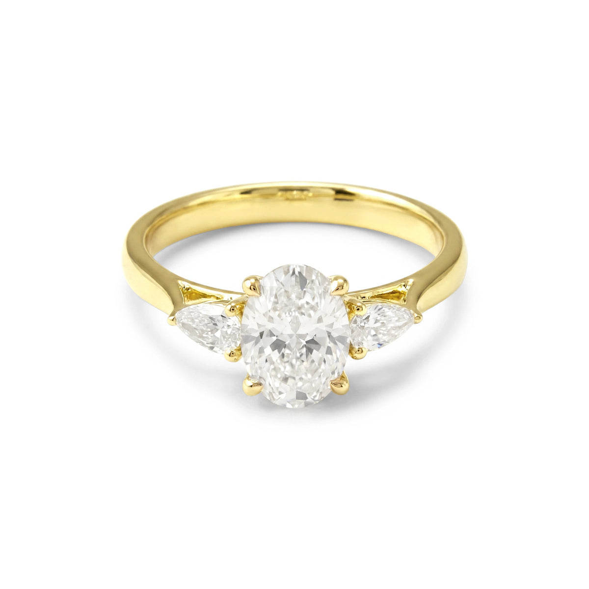 Oval Diamond Three-Stone Engagement Ring with Pear View 7
