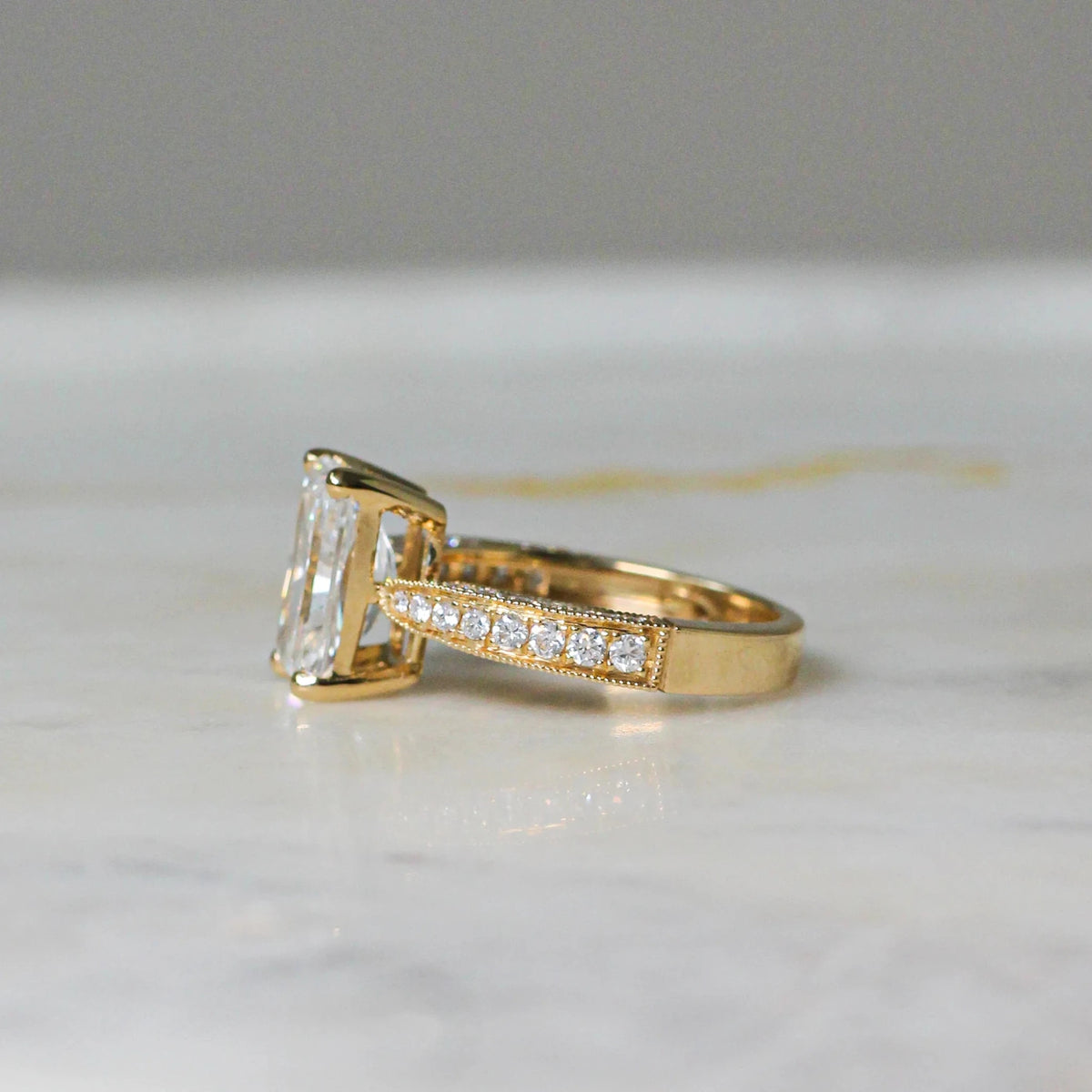 Radiant-Cut Diamond Engagement Ring with Three-Row View 2