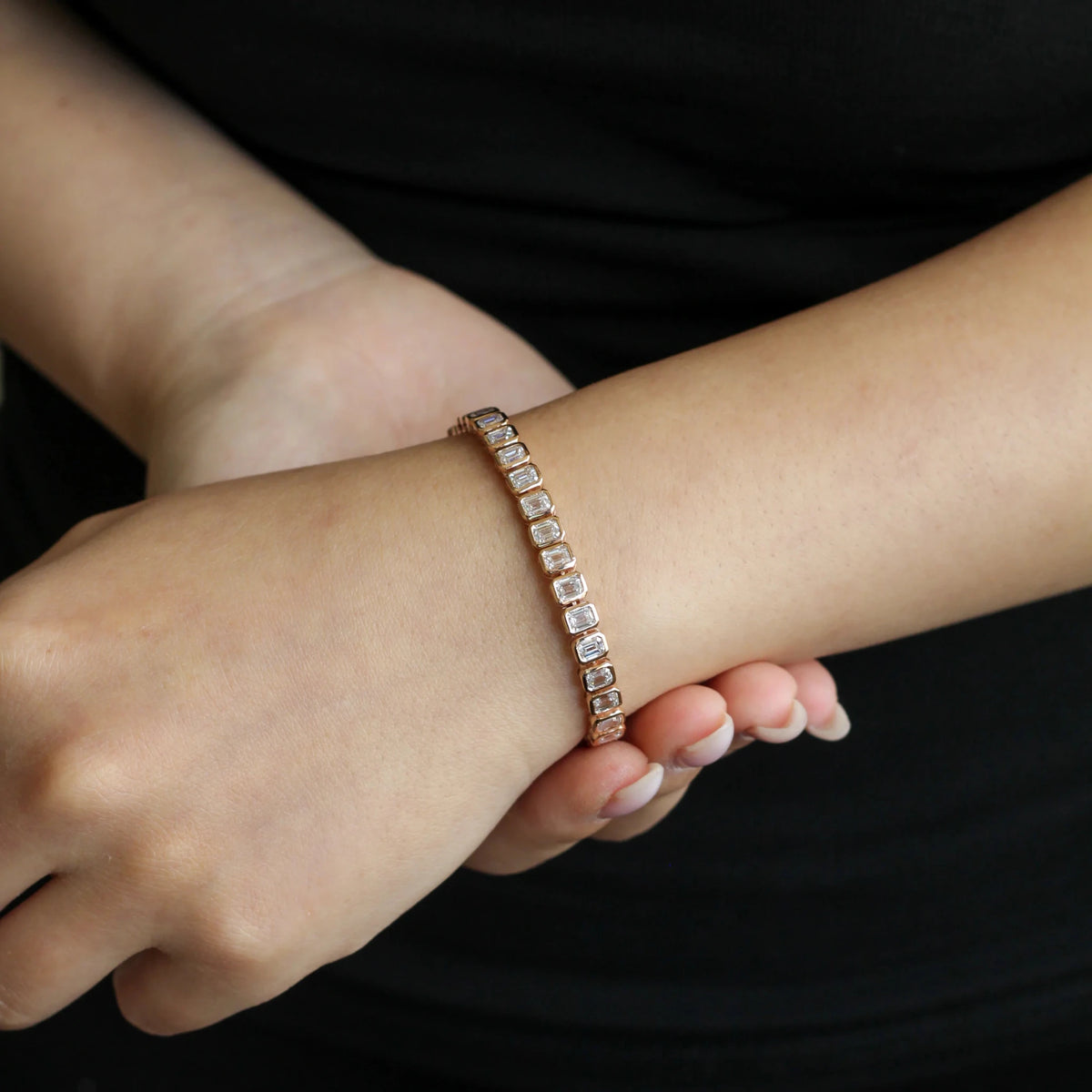 Bezel set Emerald diamond tennis bracelet ROSE 10K