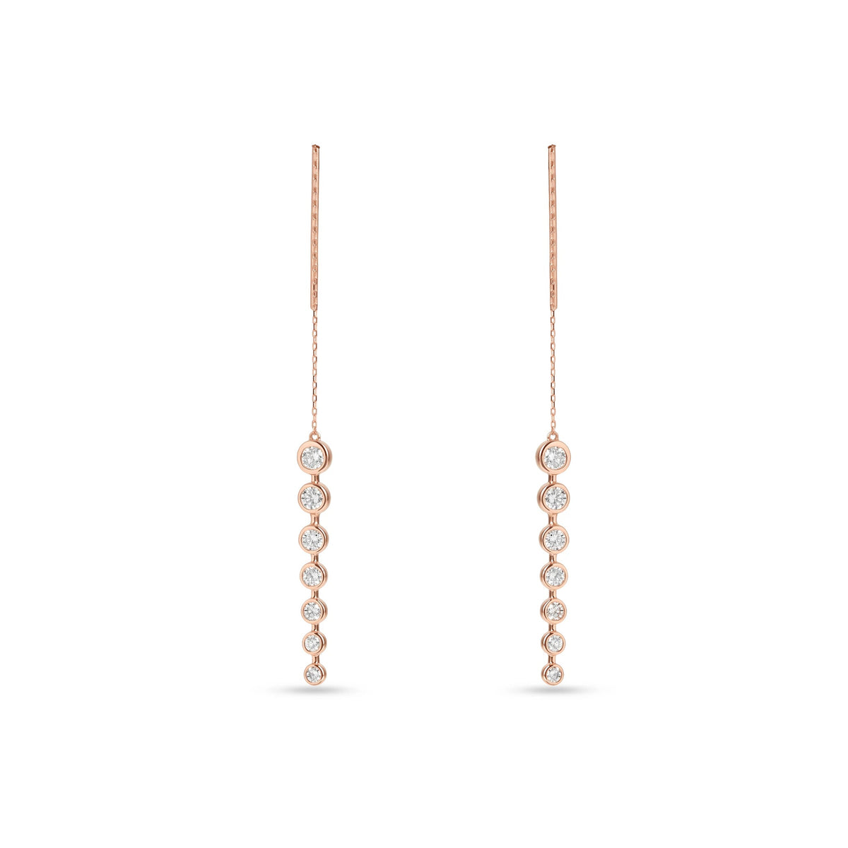 Bezel-Set Graduated Diamond Threader Drop Earrings ROSE 10K