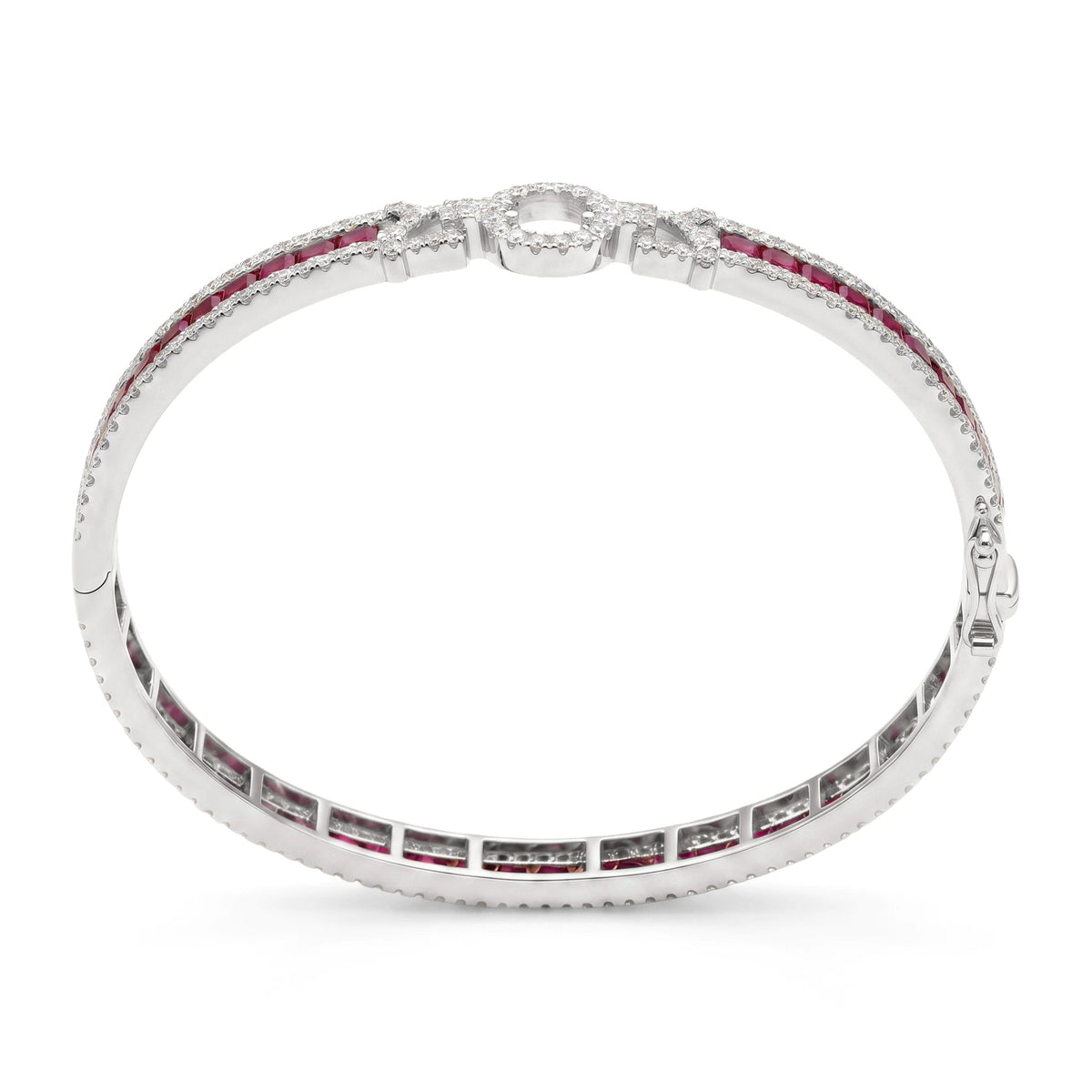 Channel-Set Princess Ruby Bangle with Diamond XOX View 4