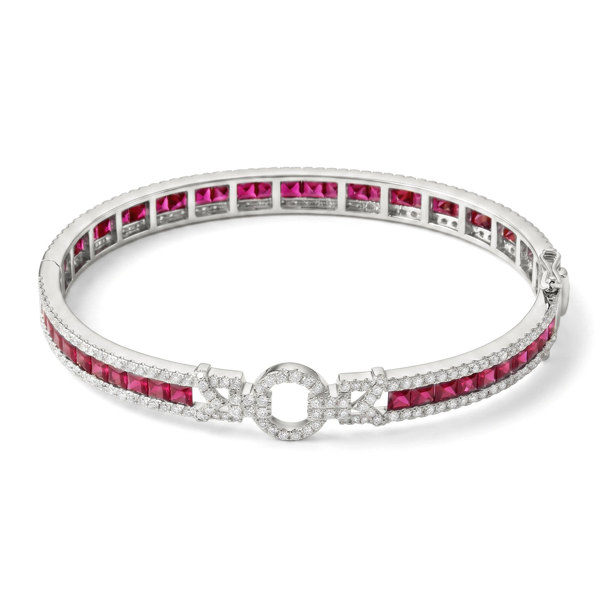 Channel-Set Princess Ruby Bangle with Diamond XOX View 3