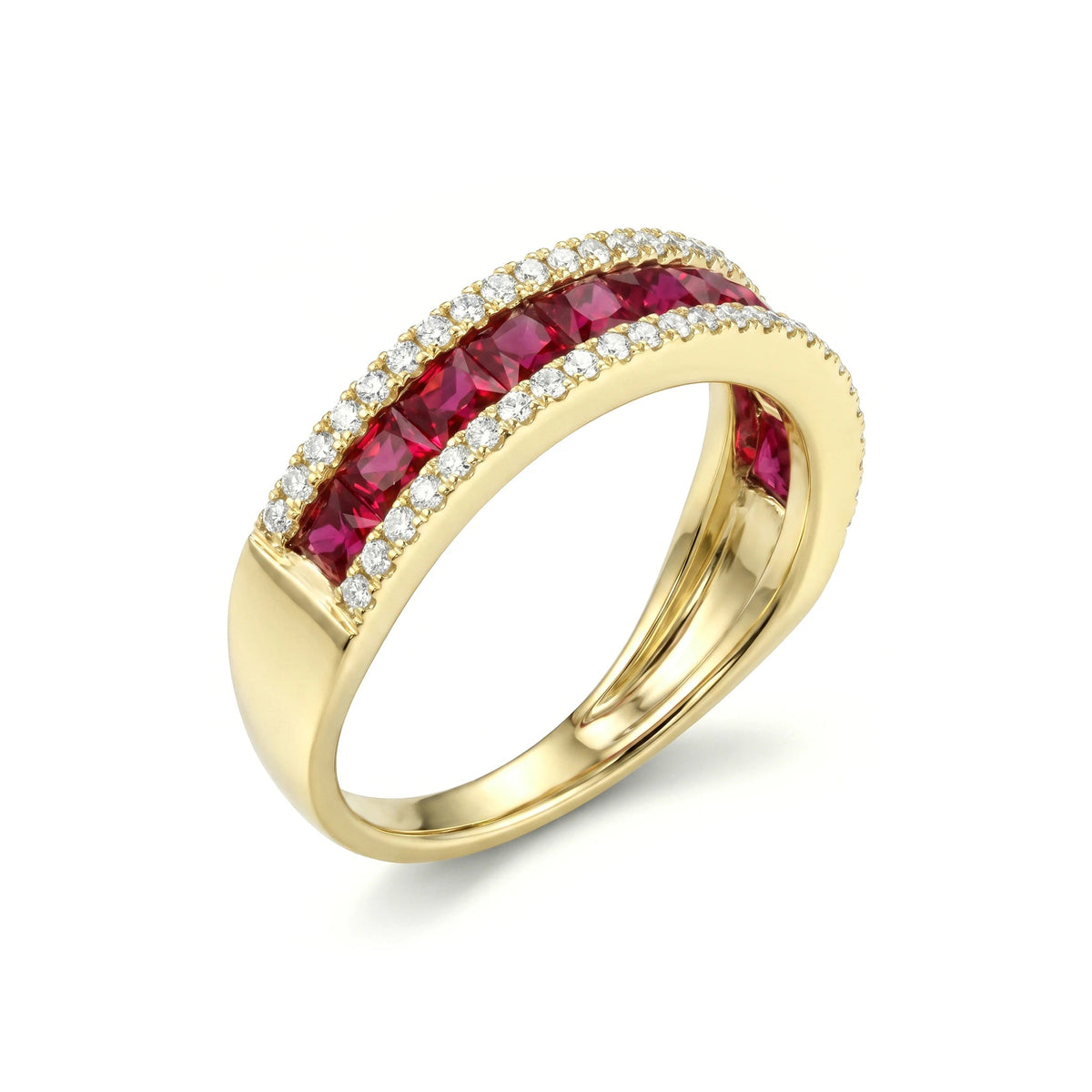 Channel-Set Princess Ruby & Pavé Diamond Anniversa View 11