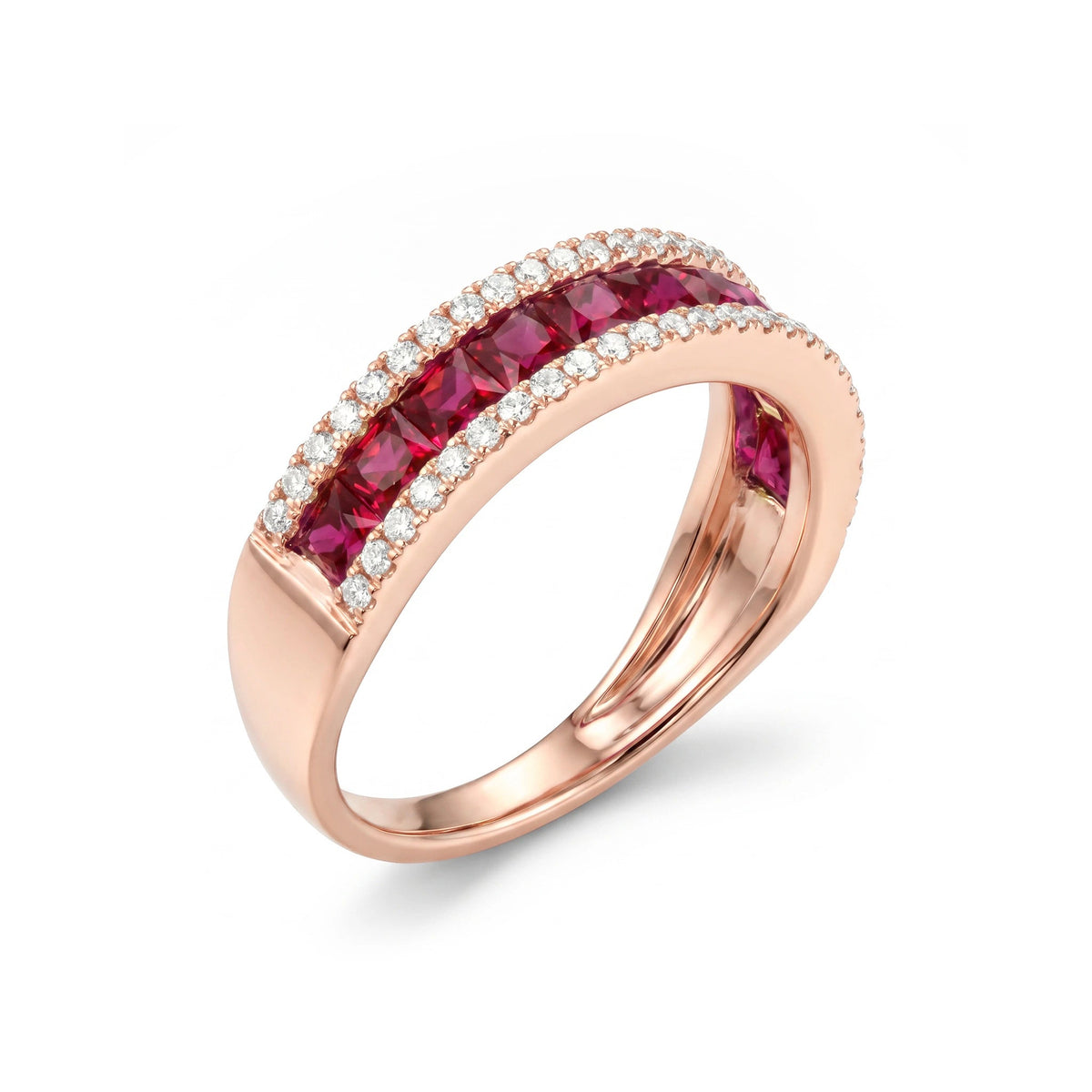 Channel-Set Princess Ruby & Pavé Diamond Anniversa View 5